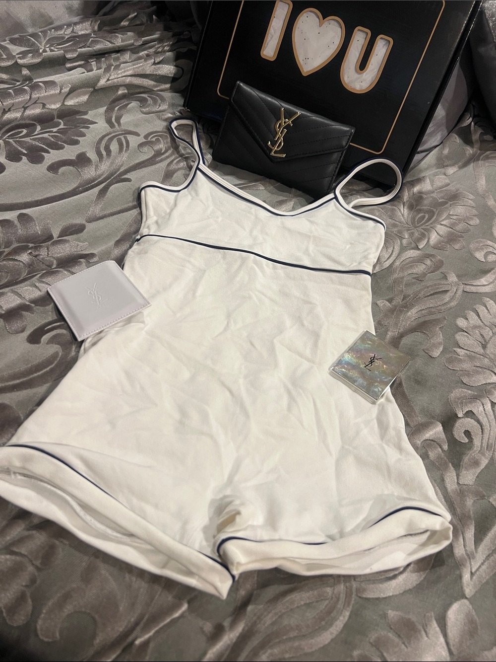 ~ANWND White Contrast Athletic Romper w/Bold Blue Piped Linning~